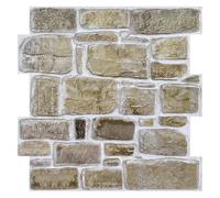 COMSTICKC 3D Faux Stone Wall Panels, 10 Pcs 12"X12" Lightweight Thin PVC Rock Decorative Wall Tiles Self Adhesive Brick for Quick DIY Wall Decor,Paintable