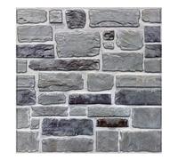 COMSTICKC 3D Faux Stone Wall Panels Self Adhesive, Peel and Stick Stone Panels, 10 Pcs 12"X12", 3D PVC Rock Brick Wallpaper Interior Wall Decor, Paintable, Waterproof, Gray