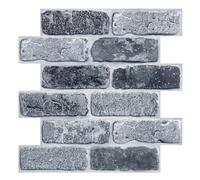 COMSTICKC 3D Gray Faux Brick Wall Panels Self Adhesive, 10 Pcs 30 x 30 cm, Not Real Brick, Lightweight Thin PVC Decorative Wall Tiles Brick Wallpaper Interior Decor, Waterproof