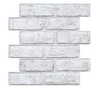 COMSTICKC 3D White Faux Brick Wall Panels Self Adhesive, White with Gray Spots, 10 Pcs 12"X12", Lightweight Thin PVC Decorative Tiles Fake Brick Wallpaper Interior Decor, Paintable
