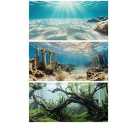 COMSUN 3 Pack Aquarium Background, 36x18 inches Polyester Aquarium Background, Cloth Fish Tank Background, Undersea Ruins Floor Sunshines & Tree Wood Branches Aquatic Plants