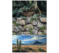 COMSUN 3 Pack Terrarium Background, 36x18 inches Polyester Reptile Background, Cloth Terrarium Background, Tropical Green Tree Fern & Gobi Desert Sunshine Cactus Rock Terrarium Background