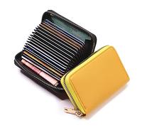 COMSY Credit Card Holder RFID Blocking PU Leather Mini Credit Card Wallet Purse Compact Accordian ID Cards Bag with Zipper for Women Men 18 Card Slots,Yellow