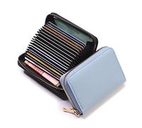 COMSY Credit Card Holder RFID Blocking PU Leather Mini Credit Card Wallet Purse Compact Accordian ID Cards Bag with Zipper for Women Men 18 Card Slots,Sky Blue
