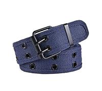 COMSY Web Canvas Belts for Men & Women Double Hole Grommet Webbing Waist Belt Buckle Stretch Woven Belt for Any Ages,Navy Blue