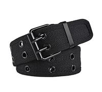 COMSY Web Canvas Belts for Men & Women Double Hole Grommet Webbing Waist Belt Buckle Stretch Woven Belt for Any Ages,Black