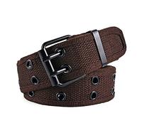 COMSY Web Canvas Belts for Men & Women Double Hole Grommet Webbing Waist Belt Buckle Stretch Woven Belt for Any Ages,Brown