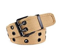 COMSY Web Canvas Belts for Men & Women Double Hole Grommet Webbing Waist Belt Buckle Stretch Woven Belt for Any Ages,Creamy-white