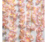 Comtelek 2 Pack Artificial Cherry Blossom Garland with 100 LED Artificial Flower Hanging Fairy Lights Faux Silk Pink for Wedding Home Garden Wall Decoration