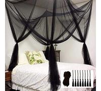 Comtelek Queen Bed Canopy, Black Gothic Style, W 78.7" x L 86.6" H 98.4", XL Size, 4 Corner Post Curtains, Mosquito Net Set