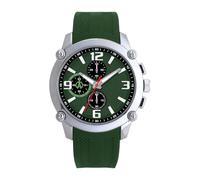 COMTEX Men's Sports Watch, Green Silicone Band, Silver Case, Military Style 50 Meter Waterproof Quartz Watch