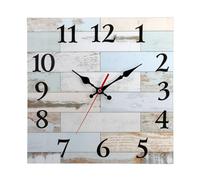 COMTEX Square rural imitation wooden wall clock, farmhouse style, blue and white retro silent clock without ticking, glass free wall clock