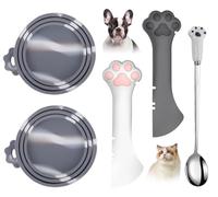 Comtim 5 PCS Pet Food Can Lids & Spoons Set - Silicone Dog Cat Food Can Covers Lids Top/Multi-Function Cat Food Spoon Spatula Can Opener for Wet Food/Long Handle Spoon Easy to Scoop Food