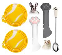 Comtim 5 PCS Pet Food Can Lids & Spoons Set - Silicone Dog Cat Food Can Covers Lids Top/Multi-Function Cat Food Spoon Spatula Can Opener for Wet Food/Long Handle Spoon Easy to Scoop Food
