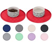 Comtim Dog Cat Food Bowl Mat - 2 Pack Silicone Pet Feeding Mats Waterproof Dog Food Mat Cat Water Mats Eating Tray, Non-Slip Pet Placemat with Lip for Messy Drinkers to Protect Floor, Red 11"×11"