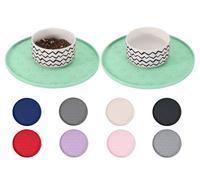 Comtim Dog Cat Food Bowl Mat - 2 Pack Silicone Pet Feeding Mats Waterproof Dog Food Mat Cat Water Mats Eating Tray, Non-Slip Pet Placemat with Lip for Messy Drinkers to Protect Floor,Mocha Green 11"