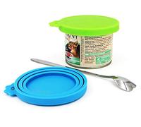 Comtim Pet Food Can Lids, Silicone Can Covers for Dog Cat Food, Universal Size Fit Small Medium Large Cans, 2 Pack and 1 Pet Food Cans Spoon