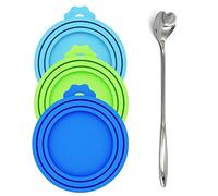Comtim Silicone Can Lids Covers for Dog and Cat Food, Universal Size Fits All Standard Cans (3 Pack & Spoon, Multi-colored)