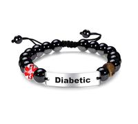 COMTRUDE Medical Alert ID Bracelet for Men Women Adjustable Wristband Cuff Bracelets Personalized Custom Charm Jewelry Stainless Steel Tag Obsidian Beaded Bracelet Gift, 1, Stainless Steel, no