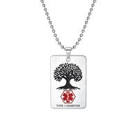 COMTRUDE Medical Alert Necklace Square Pendant Tree of Life ID Emergency Medical First Aid Fashion Necklace Stainless Steel Tag Customization for Women and Men, 60cm, Stainless Steel, No Gemstone