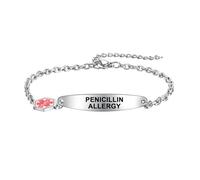 COMTRUDE Medical Bracelet Alert ID Red Universal Women and Men Adjustable Personalized Bracelet Fashion chain, 17cm, Stainless Steel, no gemstone
