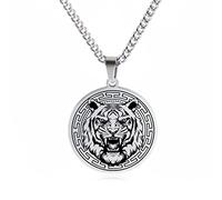 COMTRUDE Mens Punk Animal Pendant Choker Necklace Tiger Lion Wolf Elk Bear Charms Sweater Chains Necklaces Stainless Steel Jewelry Gifts, Stainless Steel, No Gemstone