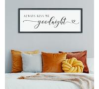 comurdyo Always Kiss Me Goodnight Sign for Bedroom Above bed Wall Decor 40''×15'' Large Wood Frame For Couples Over Bed Hanging Wall Art (Black)