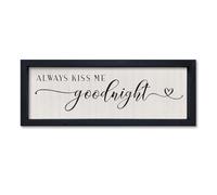 comurdyo Always Kiss Me Goodnight Sign Wall Decor 16"×6" Master Bedroom Above Over Bed Family Wooden Framed Hanging Wall Art (Black)