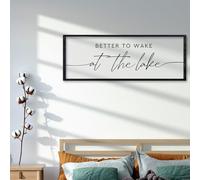comurdyo Better To Wake At The Lake Above Bed Wall Art Decor 32"×12" for Lake House Bedroom Over Bed Sign Wood Framed Large Wall Hanging (Black)
