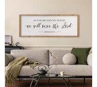 comurdyo Christian Wall Art As For Me And My House We Will Serve The Lord Joshua 24:15 Bible Verse Sign 32×12 Inch Scripture Plaque for Bedroom Above Bed Large Wood Framed Wall Decor (Wood)