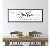 comurdyo Dining Room Wall Decor For Where Two Or Three Gather Sign 32X12 Inch Bible Verse Prayer Matthew 18:20 for Large Modern Farmhouse Simple kitchen Wooden Framed Plaque Hanging Art (Black)