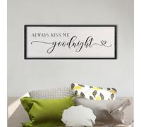 comurdyo Love Theme Always Kiss Me Goodnight Sign 32"×12" Romantic Couple Large Master Bedroom Above bed Wood Frame for Framed Rustic Farmhouse Minimalist Horizontal Wall Art Decor (Black)