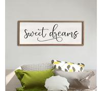 comurdyo Sweet Dreams Wall Decor Above Bed Sign 40" x 15" Master Bedroom Wooden Antique Framed Large Rustic Farmhouse Guest Room Beautiful Simple Hanging Plaque Over Bed Wall Art (Wood)