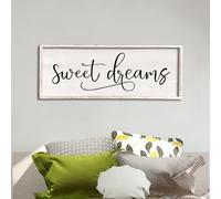 comurdyo Sweet Dreams Wall Decor Above Bed Sign 40" x 15" Master Bedroom Wooden Antique Framed Large Rustic Farmhouse Guest Room Beautiful Simple Hanging Plaque Over Bed Wall Art (White)