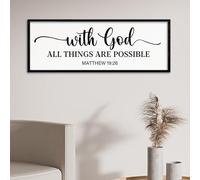 comurdyo With God All Things are Possible Wall Decor 40"X15" Matthew 19:26 Sign Bible Verse Large Wooden Framed Christian Scripture Prayer Wall Hanging Art (Black)