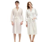 COMVIP Soft Lightweight Waffle Kimono Robe, Couples Unisex, Spa Hotel Pool Bathrobe, Nightwear Dressing Gown White for Women XL