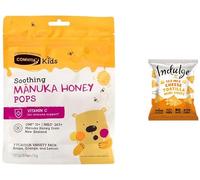 ComvitaKids Soothing Manuka Honey Pops 15-Pack + Indulge Snack | UMF™ 10+ MGO 263+ | Vitamin C Lollipops for Kids | Natural Throat Soothing & Immune Support | (Pack of 1) From SuperfoodUK