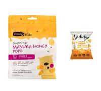 ComvitaKids Soothing Manuka Honey Pops 15-Pack + Indulge Snack | UMF™ 10+ MGO 263+ | Vitamin C Lollipops for Kids | Natural Throat Soothing & Immune Support | (Pack of 1) From SuperfoodUK