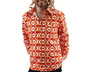 Comycom 70s Men's Shirt Drops Orange - Casual Shirt in 70s Look as Retro Outfit Perfect for the Next Hit Party, Orange multi-coloured, XL