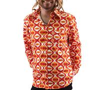Comycom 70s Pattern Party Shirt Drops Orange - Disco Shirt for Men in 70s Look as Retro Outfit Perfect for the Next Hit Party or Hippie Festival, Orange multi-coloured, XL
