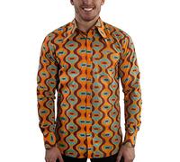 Comycom 70s Retro Pattern Party Shirt Drops Turquoise - Orange - XXXX-Large