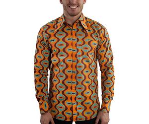 Comycom 70s Retro Pattern Party Shirt Drops Turquoise - Orange - XXXX-Large
