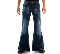 Comycom Dark Blue Star Burn Men's Flared Jeans - 70s Men's Flared Jeans, darkblue, 34 W/34 L