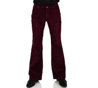 Comycom Dark Red Men's Corduroy Trousers with Bootcut Flare - Bordeaux Flared Trousers for Men in Vintage Style of the 70s, Burgundy Red, 34 W/32 L
