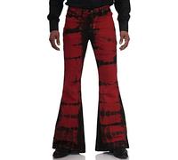Comycom Flared Trousers Batik Star Red 70s Hippie Clothes, red black, 33 W/32 L