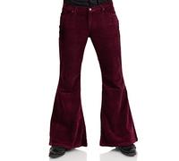 Comycom Men's Flared Trousers Cord Bordeaux Dark Red Corduroy Flared Jeans in 70s Style, Burgundy Red, 34W x 30L