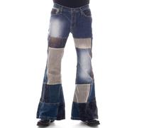 Comycom Men's Jeans Cord Patchwork Flared Trousers Star Double, blue, 33 W/32 L