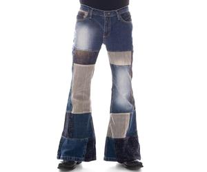 Comycom Men's Jeans Cord Patchwork Flared Trousers Star Double, blue, 33 W/32 L