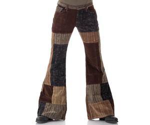 Comycom Men's Patchwork Cord Flared Trousers Brown 70s Retro