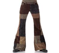 Comycom Men's Patchwork Cord Flared Trousers Brown 70s Retro - Multicolour - 33W/32L